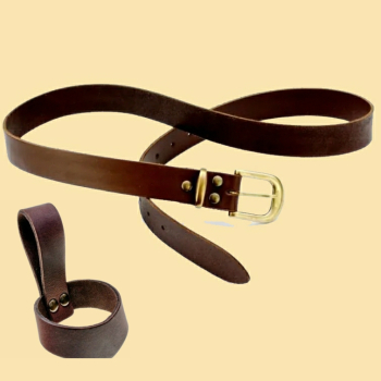 Klassischer Gürtel 3 cm - Spaltleder - braun - mit Schwerthalter- Schnalle abgerundet